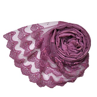 Designer 3 Liner Mountain Design Hijab With Pearl - Purple